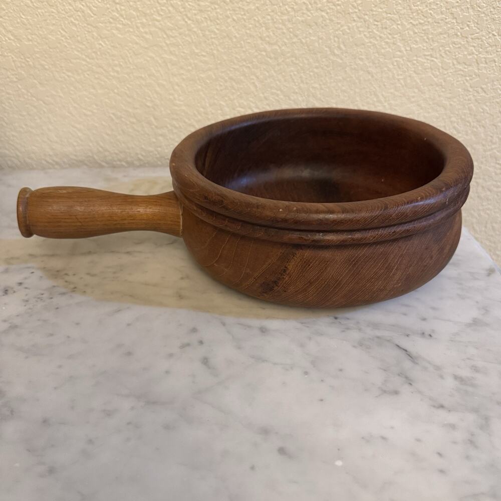 Vintage 9” Heavy Wooden Bowl With‎ Handle Farmhouse/Homestead/Decor